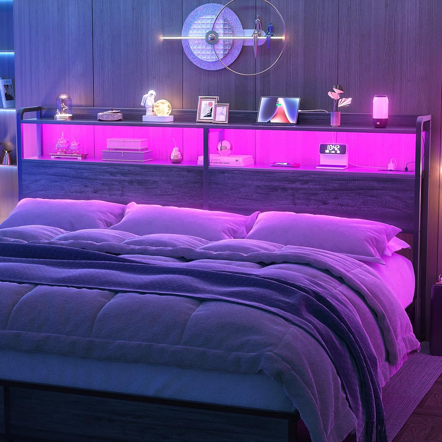 Homieasy Headboard for King Size Bed Frame, Headboards with Outlets