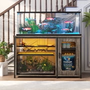Homieasy Heavy Duty 55-75 Gallon Aquarium Stand with Power Outlets, LED Light & Storage Cabinet - Reversible Metal Fish Tank Stand, 880LBS Capacity,Gray Oak