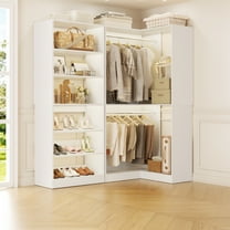 Homieasy Heavy Duty Closet System Set of 2, Corner Closet Organizer with Shoe Rack Tower and 2 Hanging Rods, 1200 lbs Capacity, for Bedroom, Closet, White