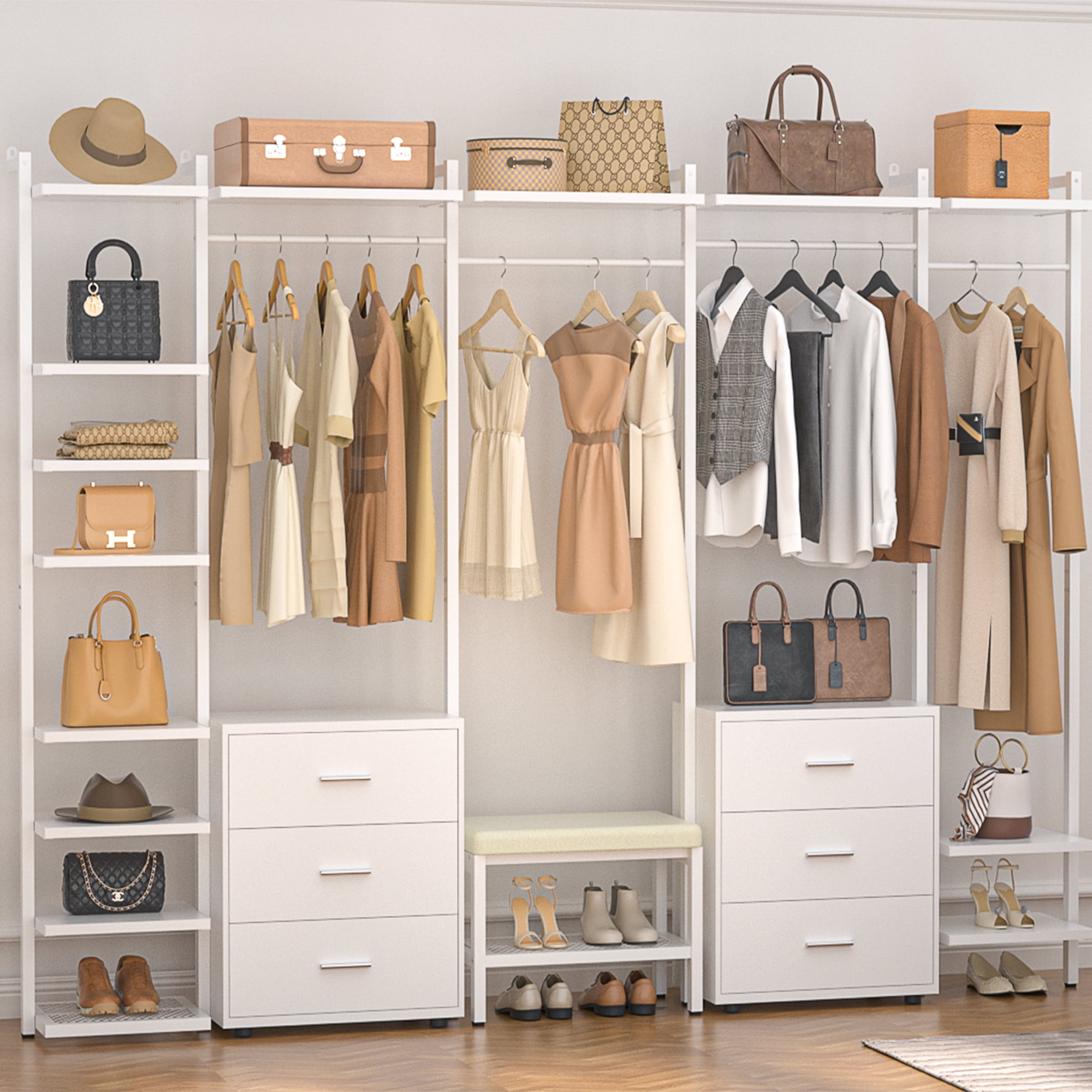 Drawer Rack Clothes Homieasy Heavy Duty Wall Mounted Clothing Rack with 6-Drawers, White ...