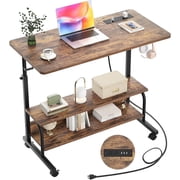 Homieasy Height Adjustable Standing Desk with Power Outlet & USB Ports, Max Height 41, Small Mobile Computer Desk with Storage Shelves & Hooks, Portable Laptop Table for Home & Office, Rustic Brown