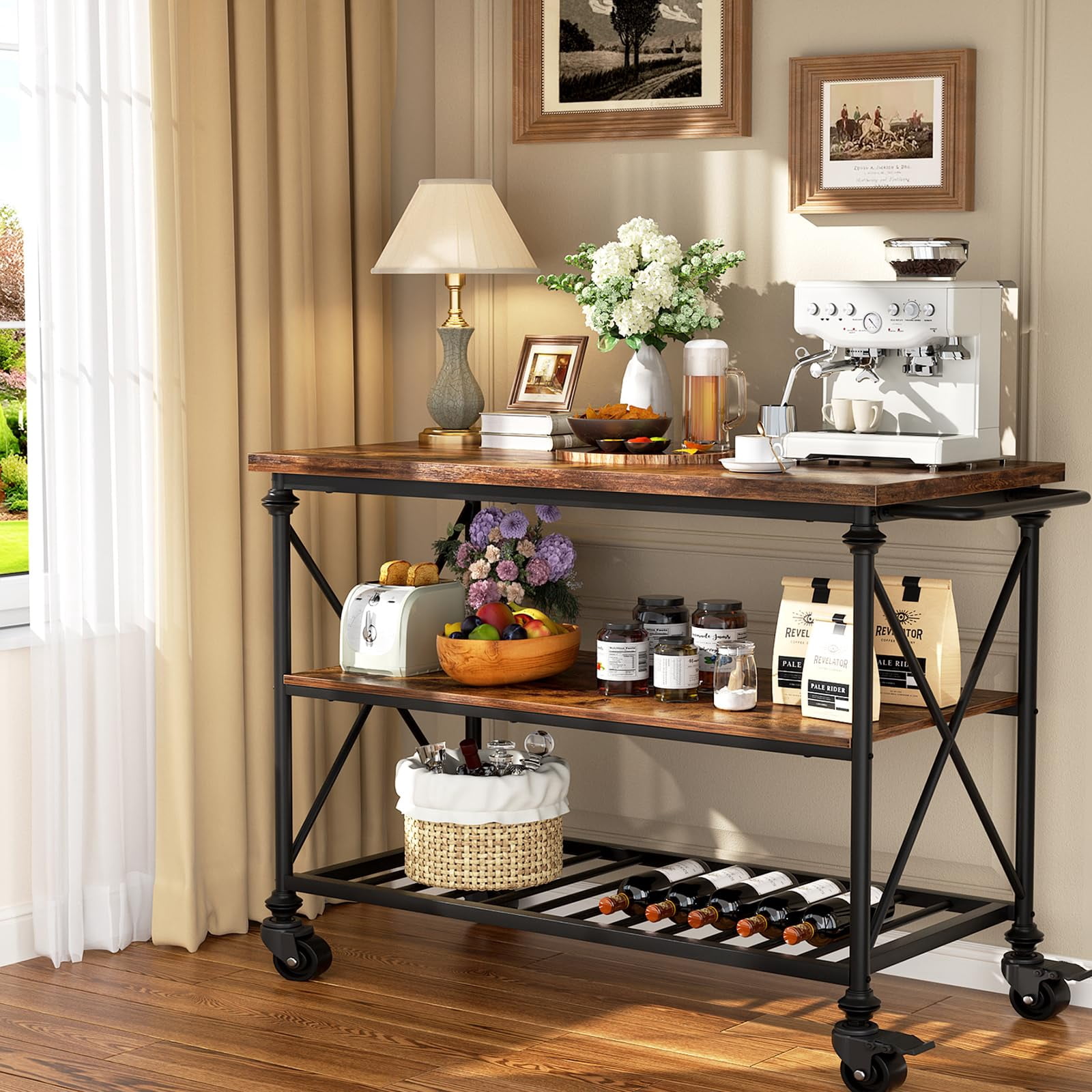 Homieasy Industrial Mobile Kitchen Island Cart with Wheels: 3-Tier ... - Small Space Industrial Kitchen Island