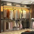 thumbnail image 1 of Homieasy Industrial Pipe Clothing Rack, Heavy Duty Garment Rack Closet Wardrobe Rack with LED Lights& Shelves, Black, 1 of 7