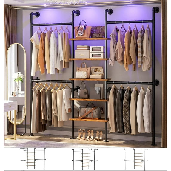 Homieasy Industrial Pipe Clothing Rack, Reversible 6.42FT Clothes Rack ...