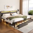 thumbnail image 1 of Homieasy King Size Bed Frame with Charged Station and LED Strip, Industrial Metal Platform Bed with Headboard and 2 Storage Drawers, No Box Spring Needed, Noise-Free, Easy Assembly,, 1 of 8