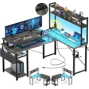 Homieasy L Shaped Computer Desk with Hutch, Reversible Gaming Desk with Monitor Stand & Storage Shelf, Corner Desks Home