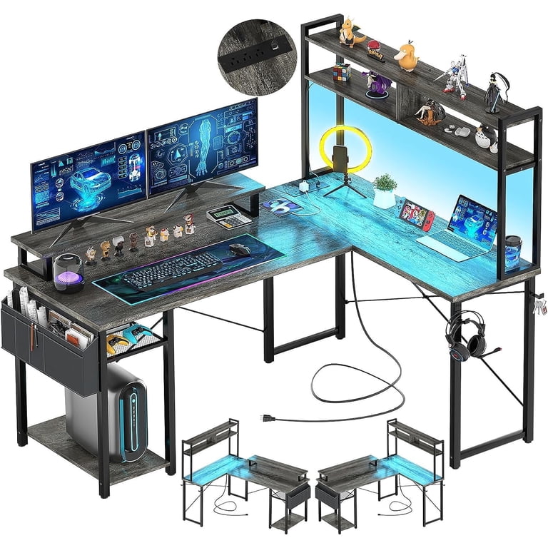 Computer Low Riser With Led Light Corner Desk With LED Lights HLDIRECT 43 Inch L Shaped Computer Desk ...