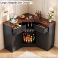 thumbnail image 1 of Homieasy L-Shaped Corner Cabinet, Kitchen Pantry Storage Cabinet with Built-In Outlets & 360° Lazy Susan, Farmhouse Coffee Bar Cabinet,Corner Pantry for Kitchen Dining Living Room,Black, 1 of 7