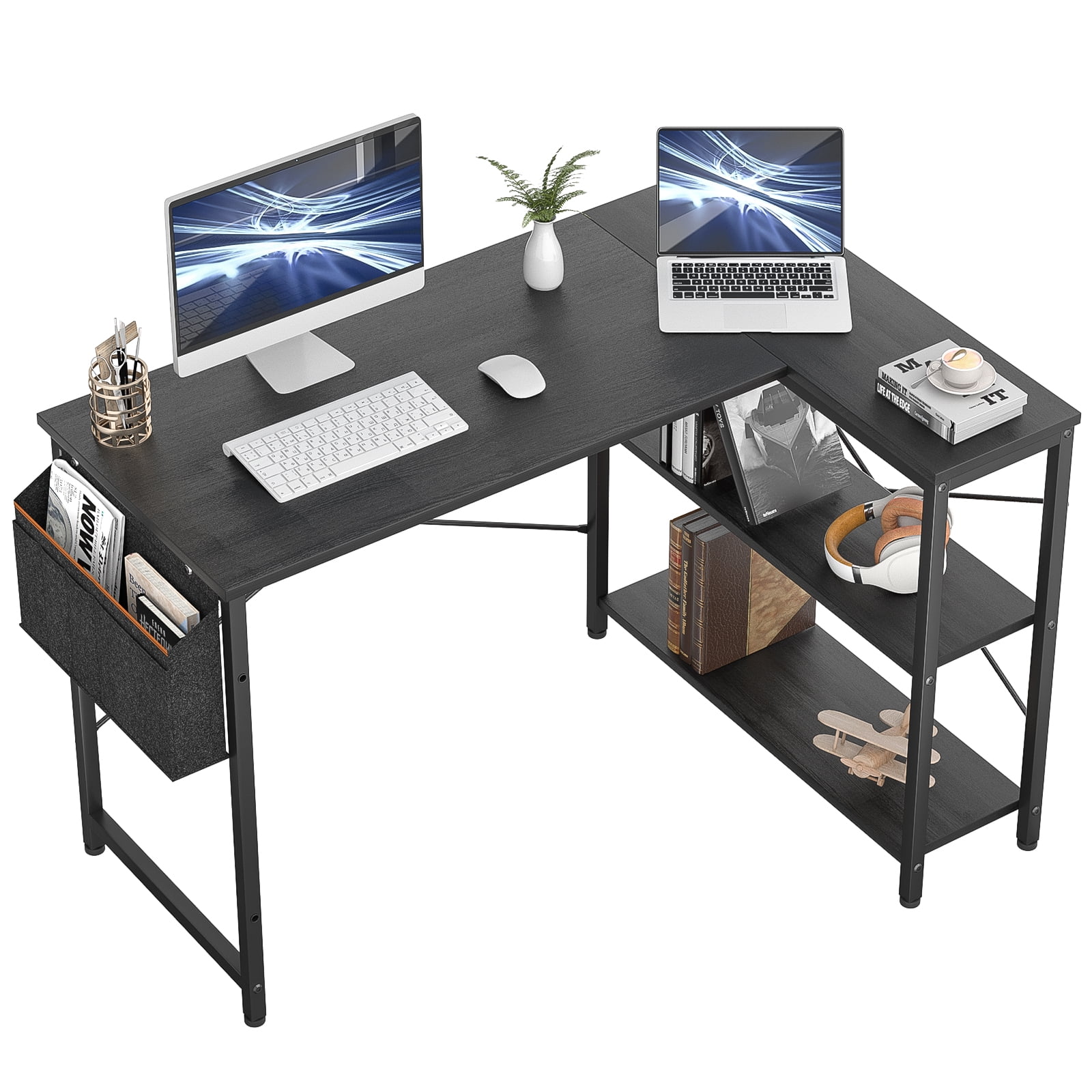 Homieasy L Shaped Desk, 47 Inch Reversible Computer Desk with Storage Shelves, Modern Corner