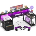 thumbnail image 1 of Homieasy L Shaped Desk with Drawer, Reversible L Shaped Gaming Desk with Power Outlet & LED Strip, Home Office Desk with Monitor Shelf, Corner Desk with Storage Shelves,Black, 1 of 6