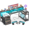 thumbnail image 1 of Homieasy L Shaped Desk with Drawer, Reversible L Shaped Gaming Desk with Power Outlet & LED Strip, Home Office Desk with Monitor Shelf, Corner Desk with Storage Shelves,Black Oak, 1 of 7