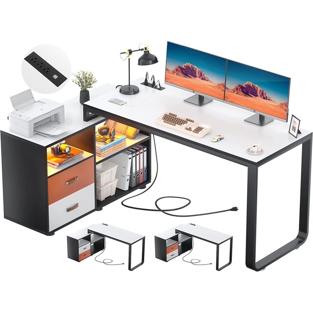 Homieasy L Shaped Desk with File Reversible 55 Inch Large