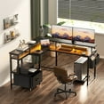 thumbnail image 1 of Homieasy L Shaped Gaming Desk with RGB LED Lights and Outlets, Computer Desk with File Drawers & Monitor Stand for Office and Home, Black, 1 of 9