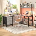thumbnail image 1 of Homieasy 58.7'' L Shaped Computer Desk with Hutch, Power Outlets, LED Lights & Storage Drawers, for Home & Office, White Oak, 1 of 9