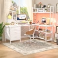 thumbnail image 1 of Homieasy 58.7'' L Shaped Computer Desk with Hutch, Power Outlets, LED Lights & Storage Drawers, for Home & Office, White, 1 of 8