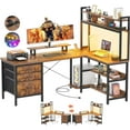 thumbnail image 1 of Homieasy L Shaped Desk with Hutch, Gaming Desk with Led Lights, Reversible Computer Desk with Power Outlet, Corner Desk with File Drawer & Monitor Stand, Storage Shelves for Home Office, Rustic Brown, 1 of 7