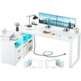 thumbnail image 1 of Homieasy L Shaped Desk with Power Outlet and LED Strip, 55 Inch Reversible L-Shaped Gaming Desk with Drawers and Storage Shelves, Large Corner Computer Desks with File Cabinet, White, 1 of 8
