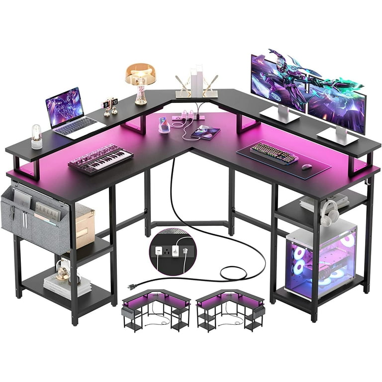 Homieasy L Shaped Desk with Power Outlet and Monitor Stand 55