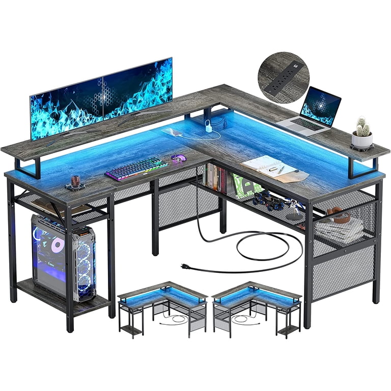 Homieasy L Shaped Desk With Power Outlet And Monitor Stand, 55