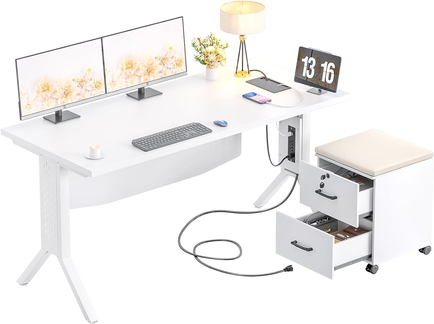 Homieasy L Shaped Desk with Power Outlet and USB Charging Station, 55