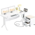 thumbnail image 1 of Homieasy L Shaped Desk with Power Outlet and USB Charging Station, 55 inch Corner Computer Desk with Drawers and Rolling End Table, Large Writing Desk Home Office Desks with File Cabinet, White, 1 of 7