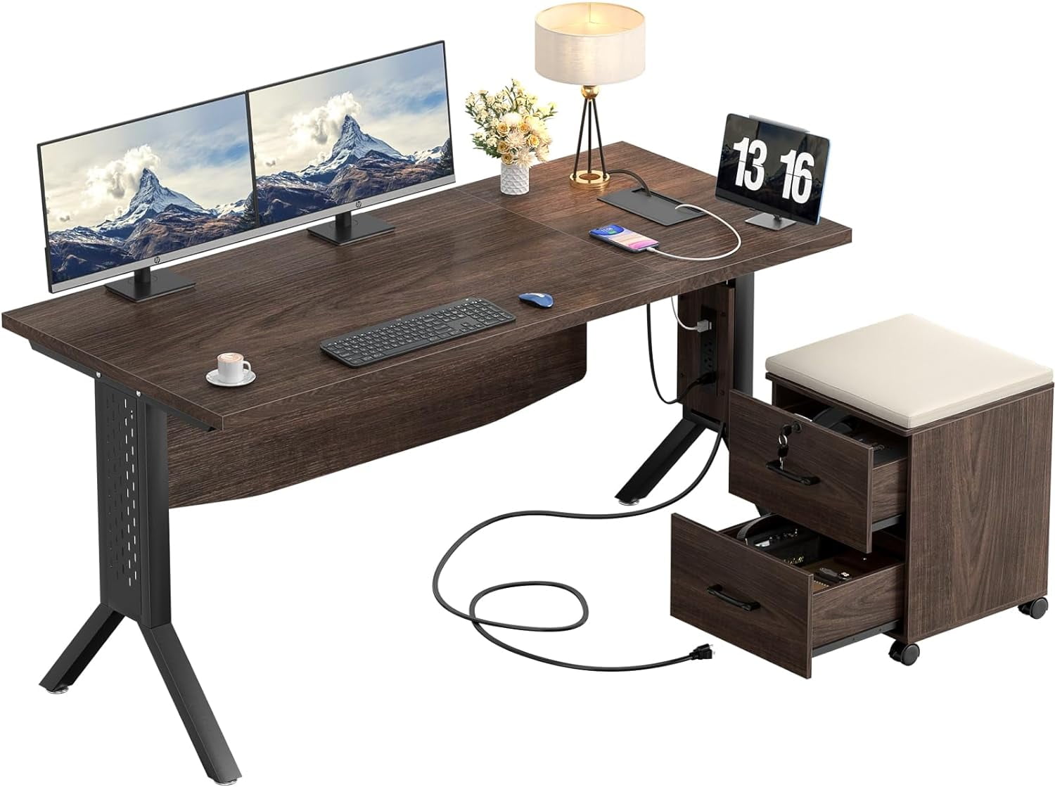 Homieasy L Shaped Desk with Power Outlet and USB Charging Station, 55 inch Corner Computer Desk