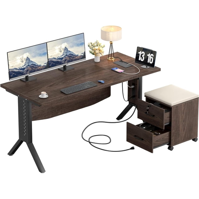 Lodge Style Computer Desk Homieasy L Shaped Desk with Power Outlet and USB Charging Station, 55 ...