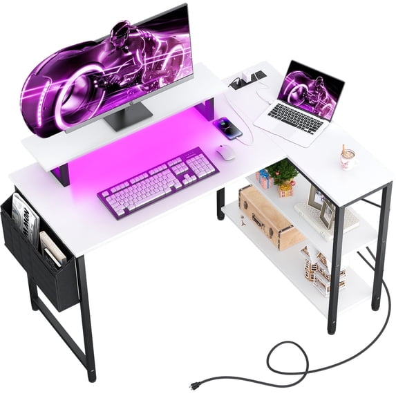 Computer Desk Mini Port Homieasy 47 Inch L Shaped Desk with Power Outlet, USB Port & LED Strip ...
