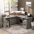 thumbnail image 1 of Homieasy L Shaped Desk with Power Outlet and USB Ports, 60 Inch Corner Computer Desk with Drawers and Storage Shelves, Large 2 Person Study Table L-Shaped Office Desk with File Cabinets, Black Oak, 1 of 8