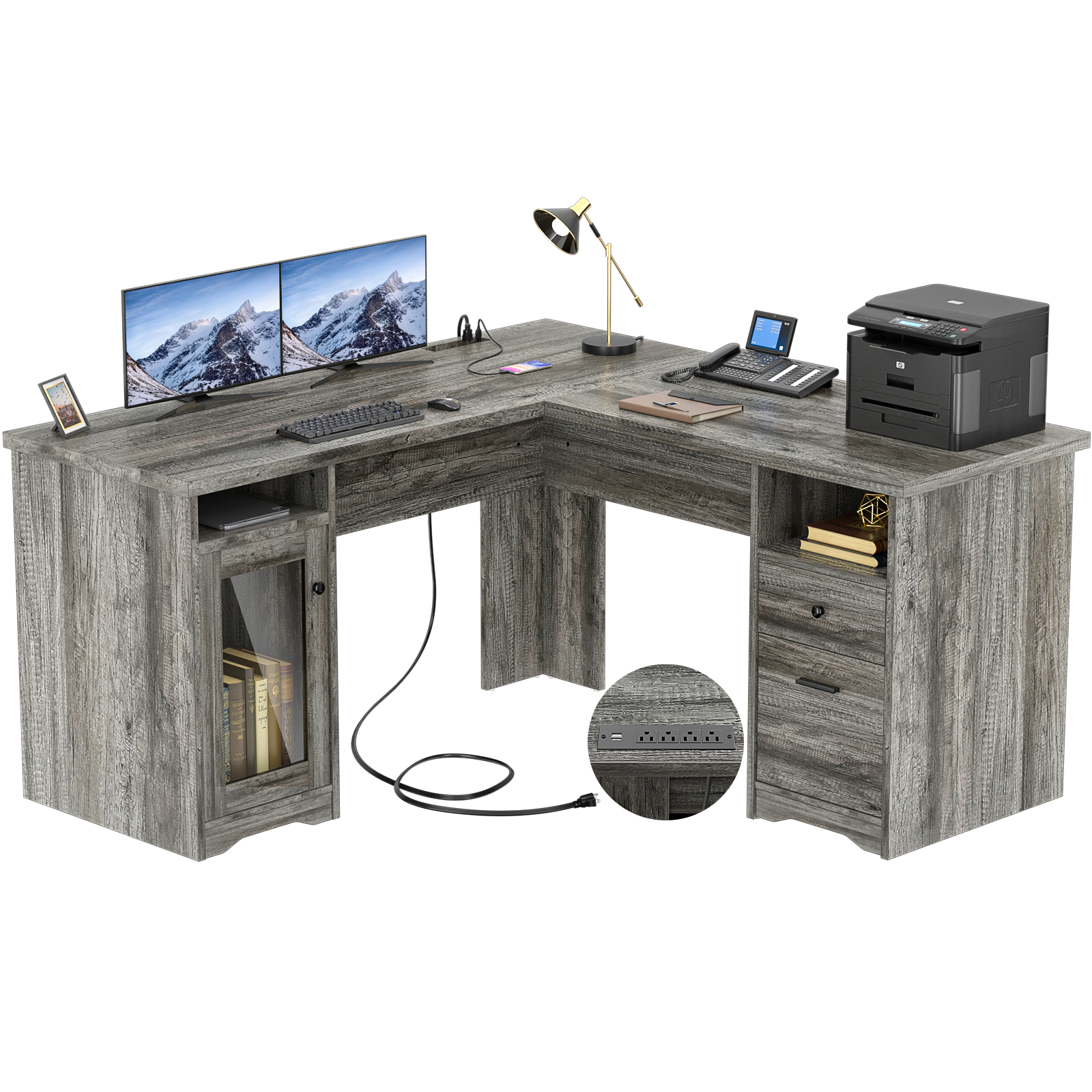 Homieasy 60 Inch L Shaped Electric Desk with Power Outlet, USB Ports ...