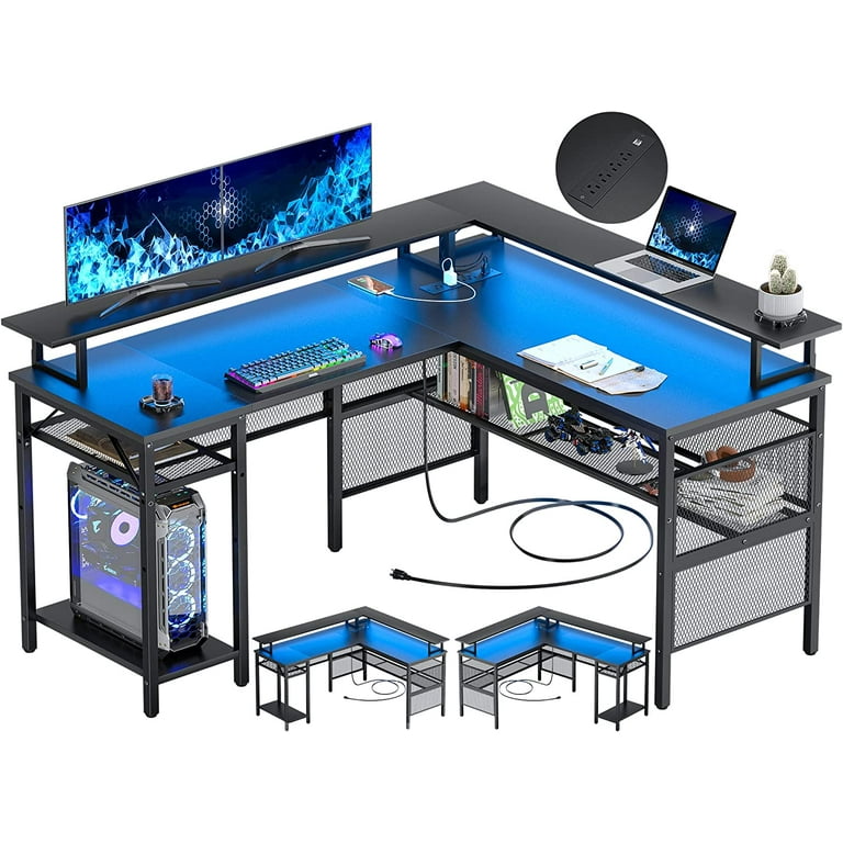 L Shaped Gaming Desk with LED Lights : CKP5454GLD