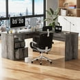 thumbnail image 1 of Homieasy L Shaped Desk with Power Outlets and USB Charging Ports, Lift Top Corner Computer Desk with Drawer, Large Office Desk with Storage Shelves, L Shaped Standing Desk for Home Office, Black Oak, 1 of 7
