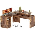 thumbnail image 1 of Homieasy L Shaped Desk with Power Outlets and USB Charging Ports, Lift Top Corner Computer Desk with Drawer, Large Office Desk with Storage Shelves, L Shaped Standing Desk for Home Office, Rustic Brow, 1 of 7
