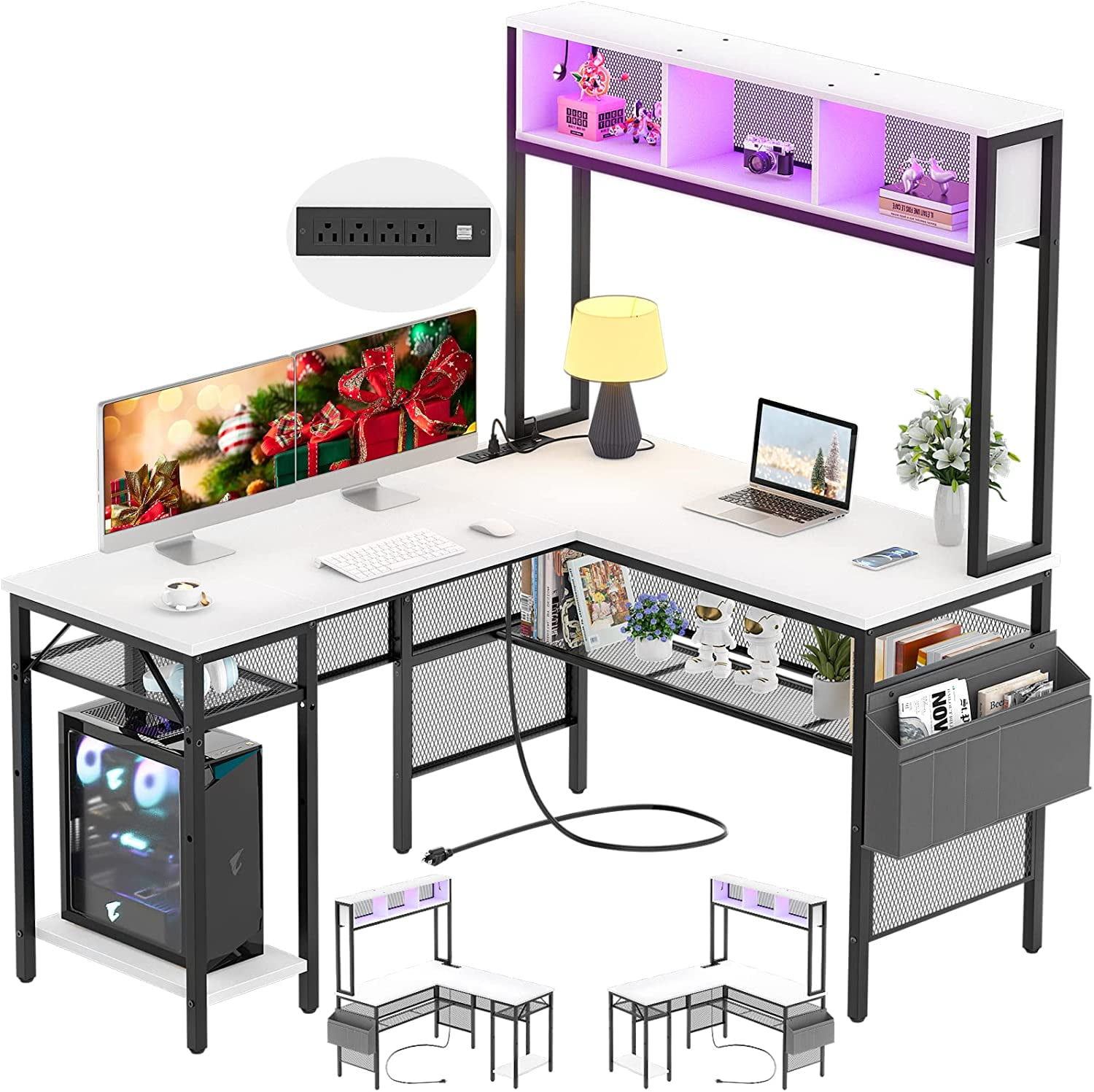 Homieasy L Shaped Desk With Power Outlets And USB Ports 55 Inch 