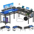 thumbnail image 1 of Homieasy L Shaped Desk, Reversible Corner Computer Desk with Magic Power Outlets and Smart LED Light, Unique Grid Design, 55 Inch Office Desk with Monitor Stand and Storage Shelf, Black, 1 of 8