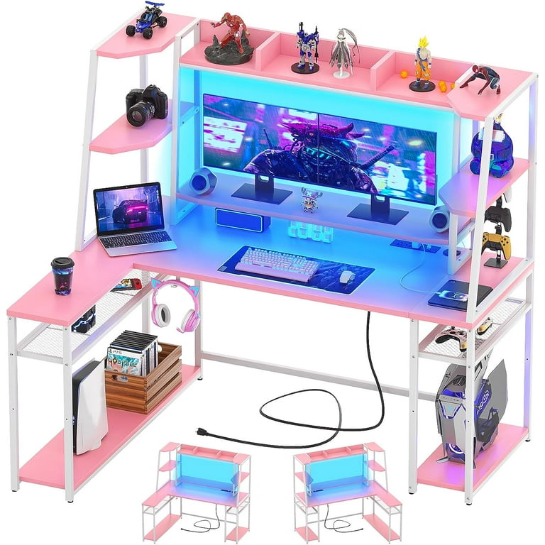 Arciniega L-Shape Gaming Desk with Hutch and Built in Outlets