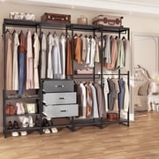 Homieasy Closet System with Wooden Drawers, Closet Organizer System with Hanging Rods, Black Oak