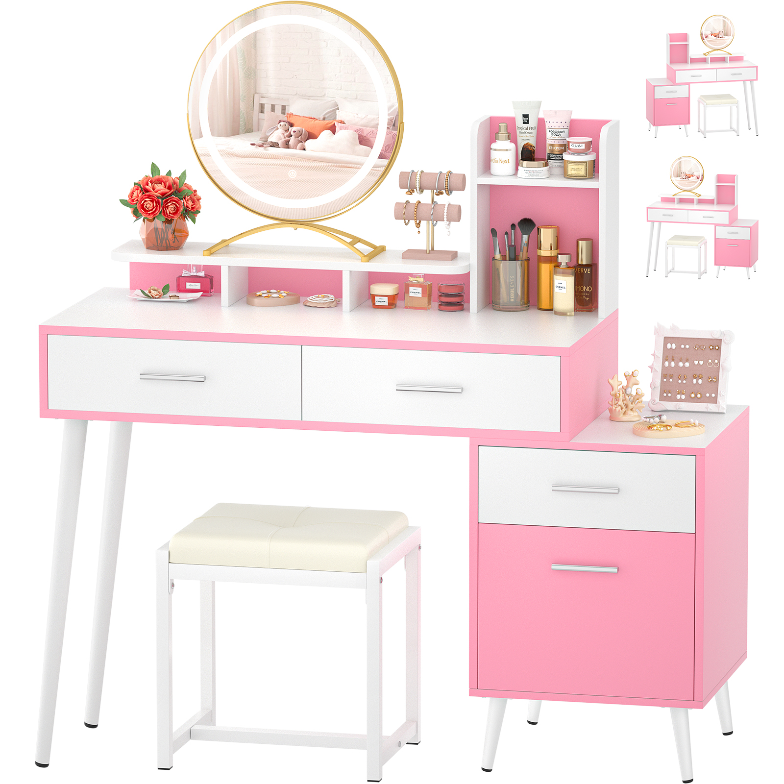 Homieasy Makeup Vanity, Vanity Desk with Mirror and Lights, Vanity