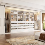 Homieasy Modular Closet System 4-Pack, 12-24ft Expandable Walk-in Wardrobe Organizer with 16 Wooden Drawers & 16 Hanging Rods , Heavy-Duty Wood Closet Towers System ,Adjustable Garment Rack,White