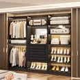 thumbnail image 1 of Homieasy Modular Closet System, 75" Freestanding Closet Organizer System with 3 Drawers, Shoe Rack Tower, Mirror, and 2 Hanging Rods, Wooden Closet Tower for Walk-in Closet, Bedroom, Black, 1 of 8
