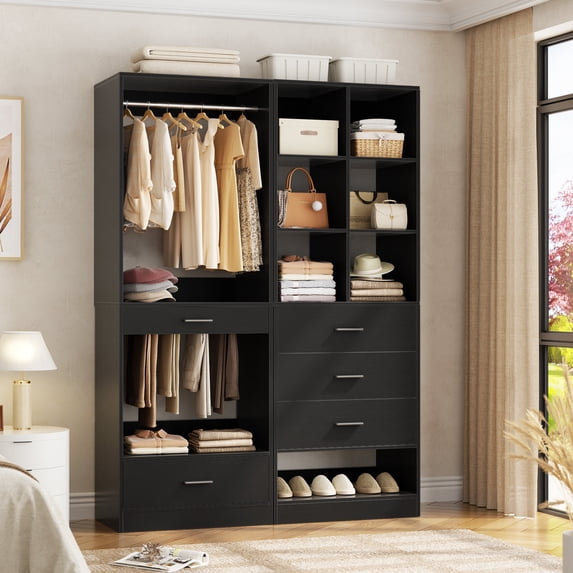 Homieasy Modular Closet System with 4 Drawers, 47.2" Closet Organizers with Cube Storage and Pant Rack, Ideal Closet Organizers and Storage Unit