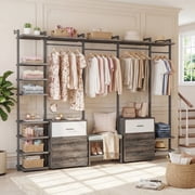 Homieasy Multifunctional 14-Shelf 6-Drawers Closet Organizer, Grey Oak