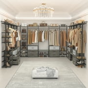 Homieasy Multifunctional 14-Shelf 6-Drawers Closet Organizer, Grey Oak