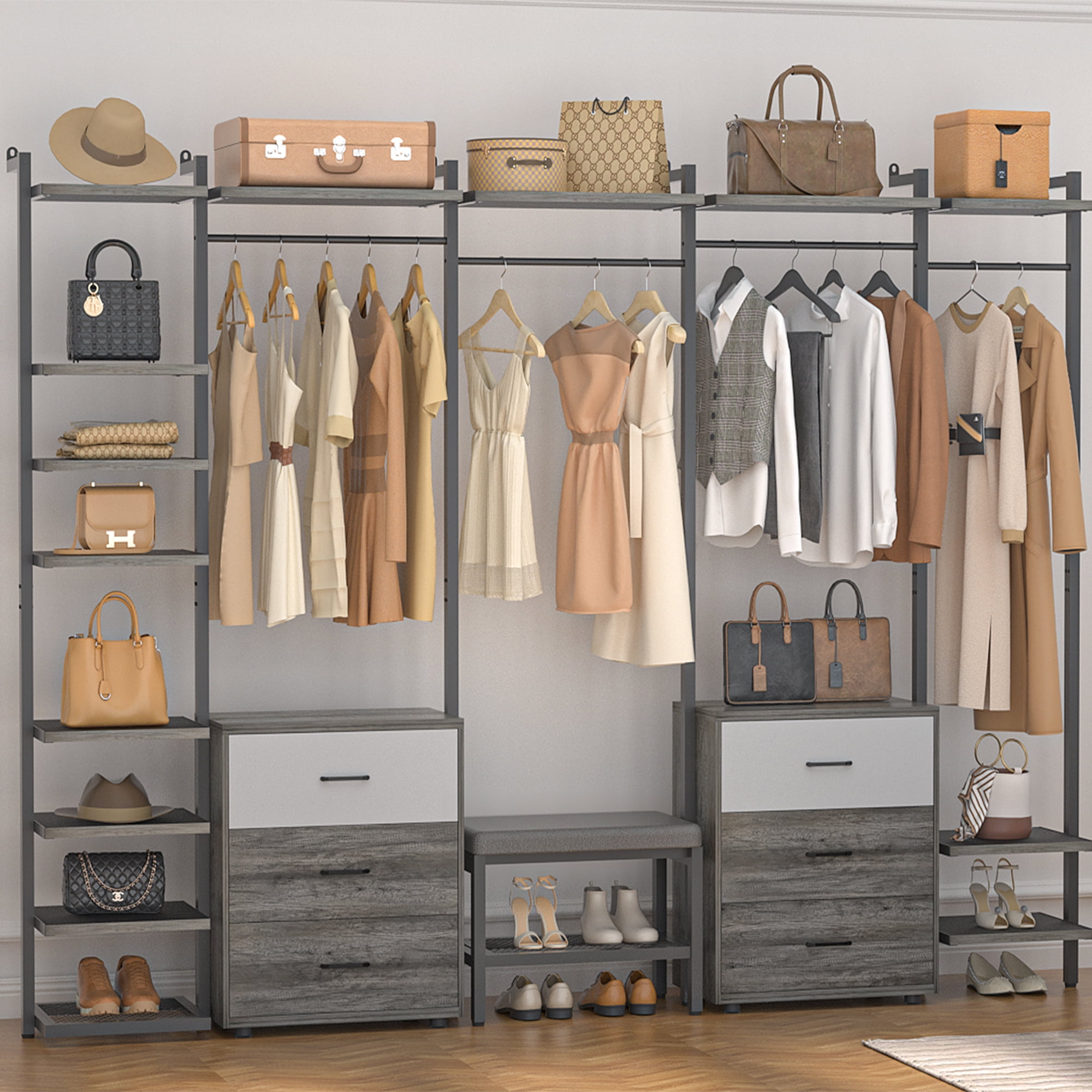Choco closet◎　0324 Timechee Wardrobe Armoire Wooden Closet with Mirror 4 Doors