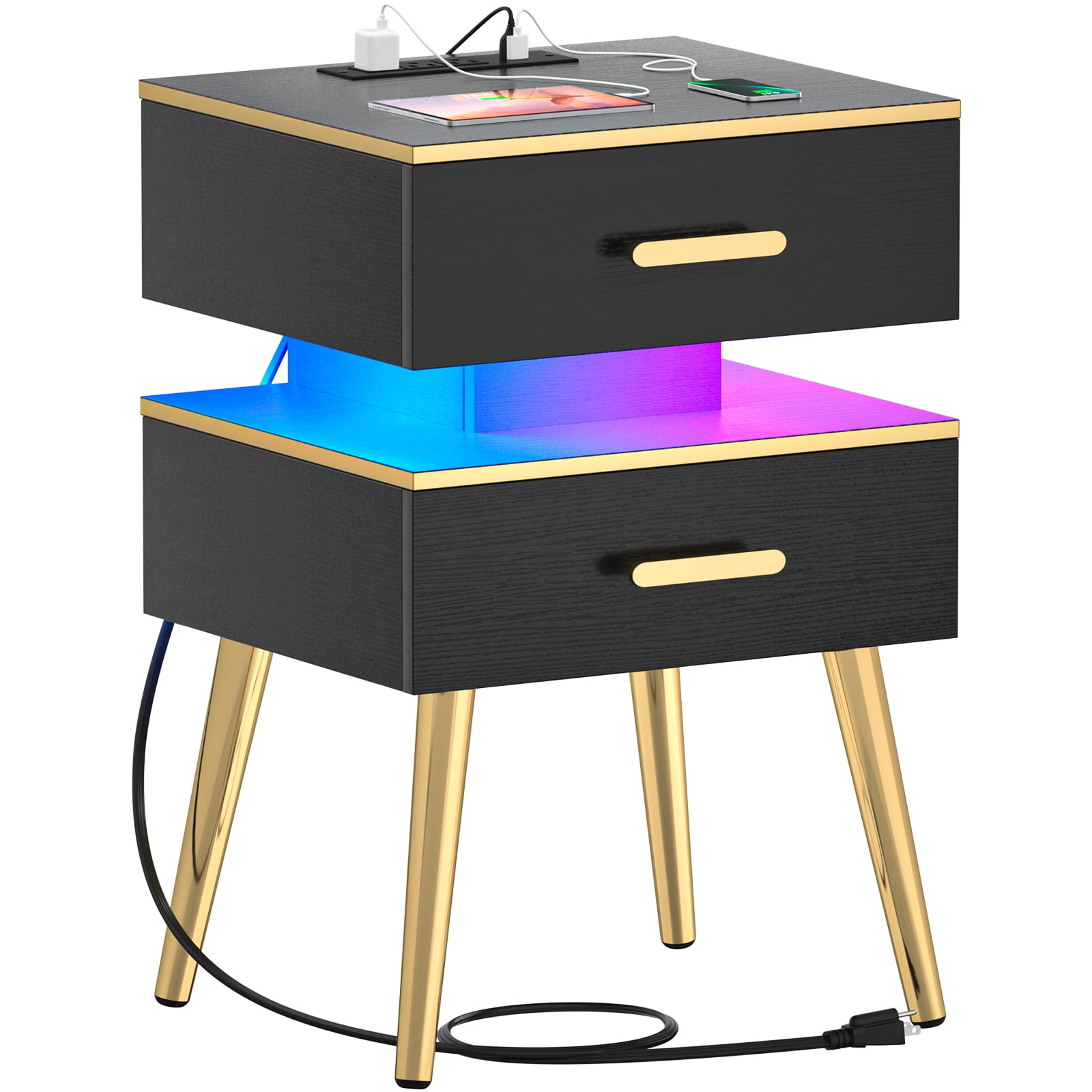 Homieasy Nightstand with Charging Station, 28.5'' End Table Bedside