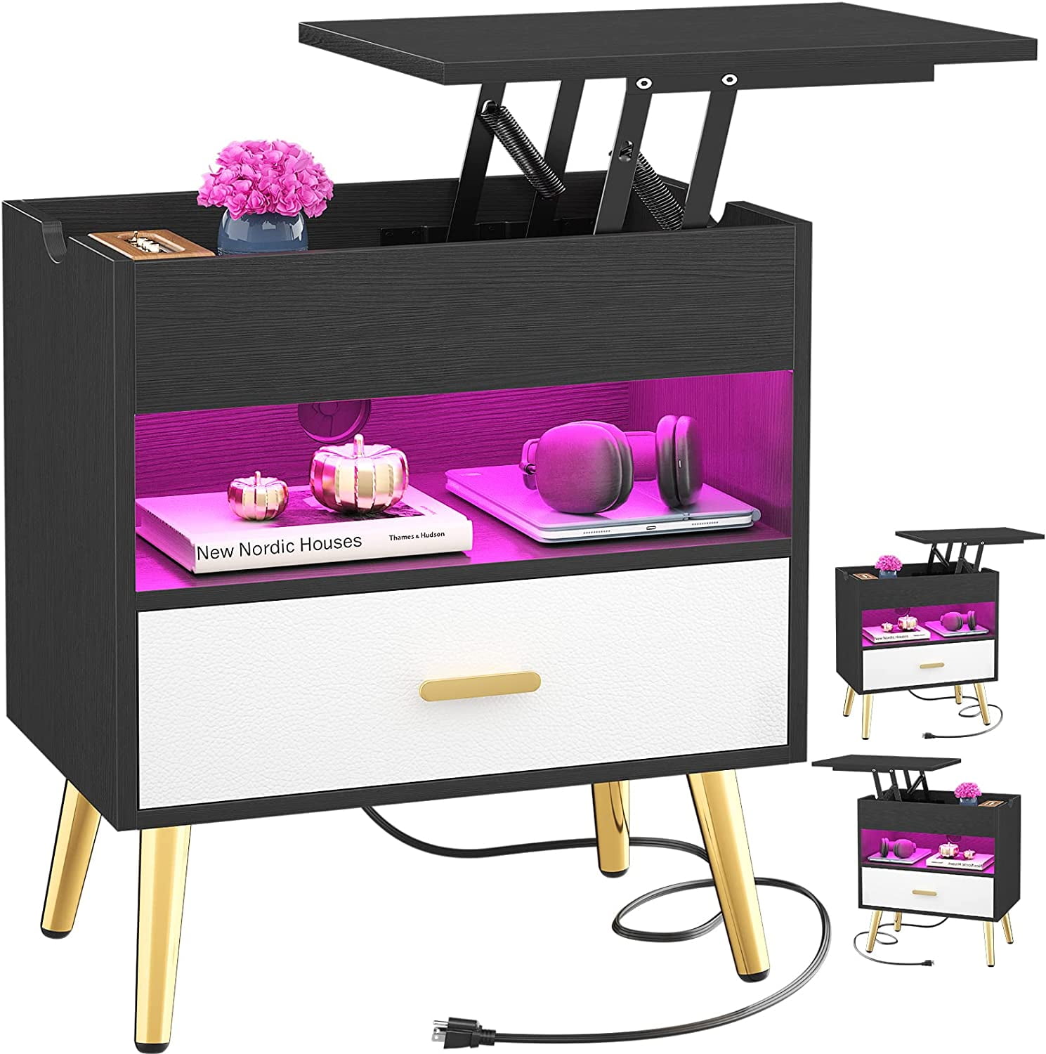 Homieasy Nightstand with Charging Station, End Table Bedside Table with