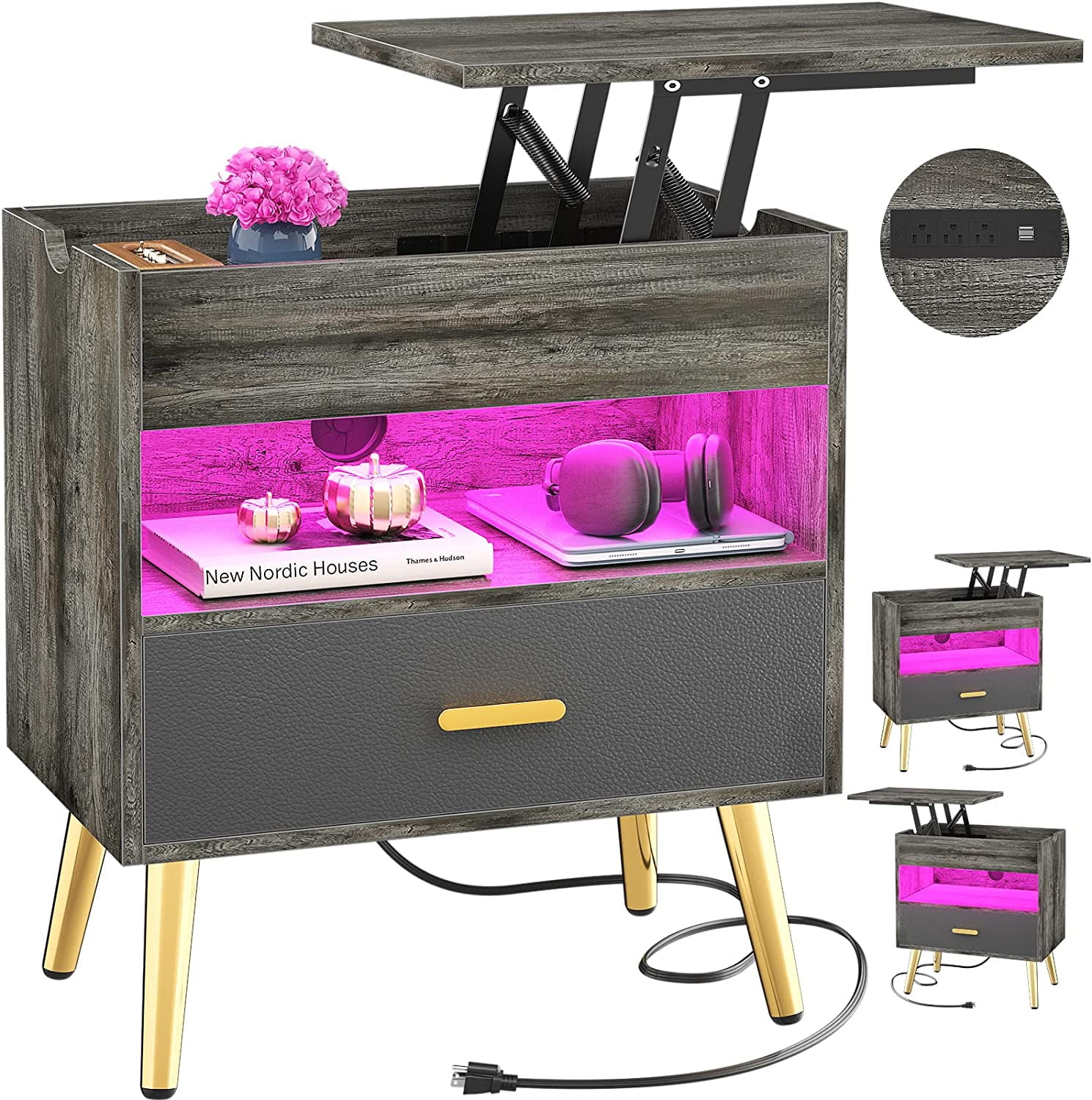 Homieasy Nightstands with Charging Station and USB ports, 35'' Large