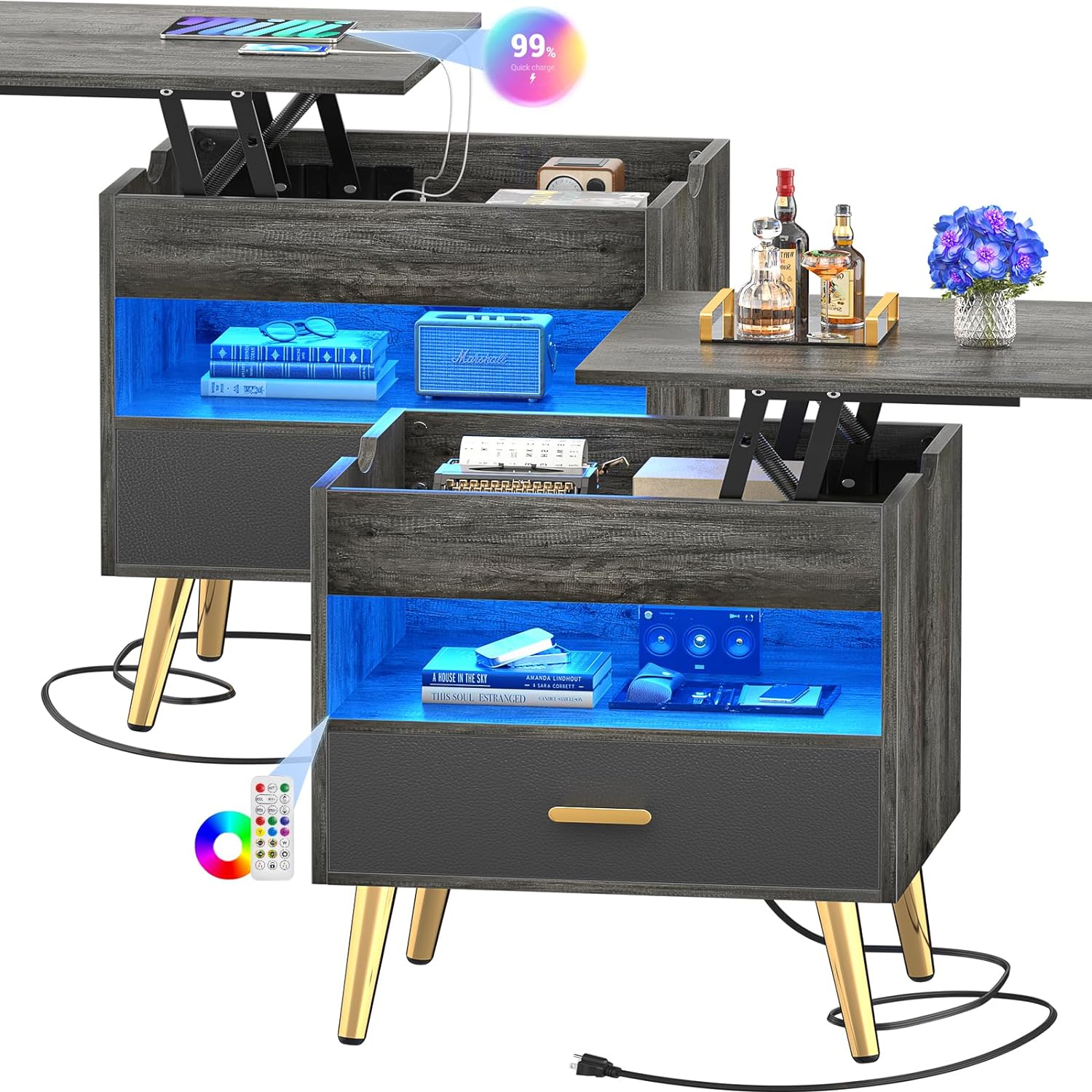 Homieasy Nightstands Set of 2 with Charging Station and USB Ports, 47