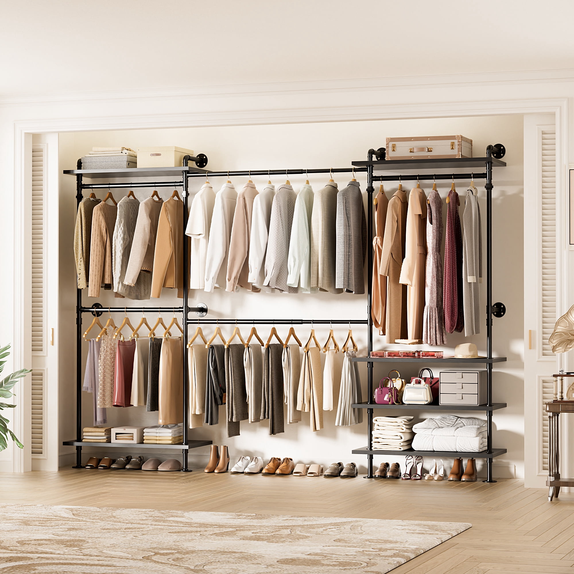 Homieasy Pipe Clothing Rack, Closet System with 6 Open Shelves for ...