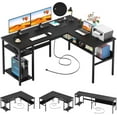 thumbnail image 1 of Homieasy Reversible L Shaped Desk with Magic Power Outlets and USB Charging Ports, Sturdy Corner Computer Desk with Storage Shelves, Gaming Table Home Office Desk, Easy to Assemble, Black, 1 of 8